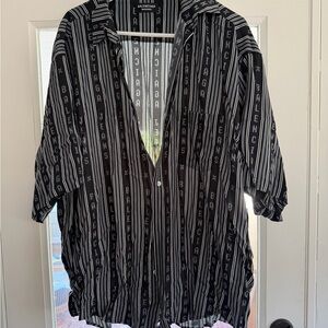 Balenciaga Black and White Logo Button Down Shirt